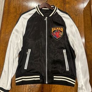 Balmain Black and White Varsity Jacket with Emblem